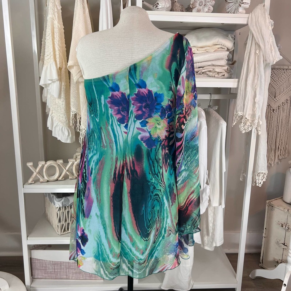 Bison Bisou plus size 16 asymmetrical one shoulder flowy dress  0885